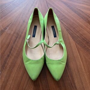 Margaux Lime Green Satin Flats